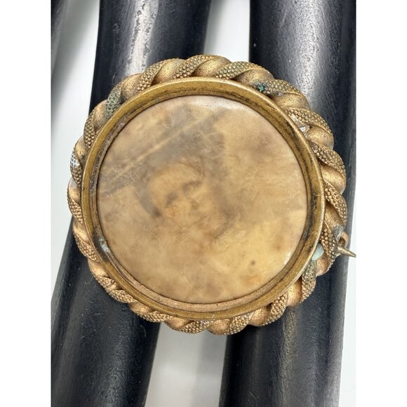 Antique Victorian Mourning Brooch Memorial Rope Frame Photo Pin C-Clasp - Picture 3 of 4